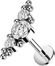 [Pierced Owl] 16GA G23 Implant Grade Titanium Threadless Push-in Triple Crystal and Ball Clusters Labret Monroe Cartilage Stud