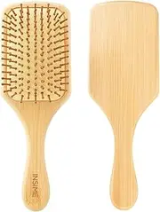 INSIME Bamboo Hair Brush With Bristles | Wooden Paddle Brush for Women & Men | Large Hairbrush