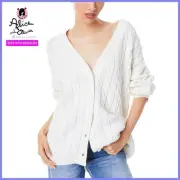 Alice + Olivia Bradford Ecru White Wool Blend Cable Knit Cardigan Sweater Sz L