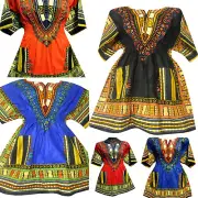 Elastic Waist Dashiki Blouse Women Short Traditional Dress African Top Shirt 1Sz