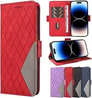[Czhwsm] Compatible for Case Oppo Find X5 Pro Flip Leather Wallet Phone Case Magnetic Kickstand Cover with Bracket Card Holder Case+2X Tempered Glass Screen Protector-Red