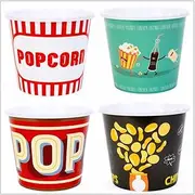 ONONEXPRESS Modern Style Reusable Plastic Popcorn Box/Popcorn Containers/Popcorn Bowls Set for Movie Theater Night - (BPA Free - 4 Pack - 75 oz) (Popcorn Mix B)