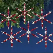 Solid Oak Nostalgic Christmas Beaded Crystal Ornament Kit ~ Ruby Snowflakes