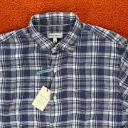 PETER MILLAR Mens SMALL Beach Bluff Atlantic Blue 100% Linen Sport Shirt $160