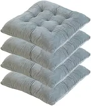 4-Pack Square Seat Cushions, Square Solid Color Thickened, Crystal Velvet Chair Cushions, Pillow Cushions with Ties, Suitable for Office Desks, Living Rooms, Tatami Mats (Silver Gray)