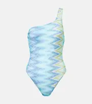 [Missoni] Missoni Zig Zag one-shoulder swimsuit UK 12 multicoloured