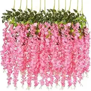 NEOONES 12 Pack Wisteria Flower Vines Garland, 3.75 Feet Artificial Flower Strings, Fake Hanging Flowers, Silk Wisteria Garland Flowers, Wisteria Vine for Wedding, Garden, Wall Decoration (Pink)