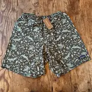 Patagonia Baggies Shorts Mens Small Short 7” Alligators and Bullfrog Kale Green