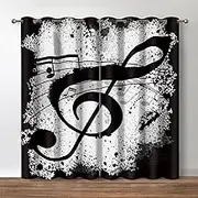 Jekeno Music Note Blackout Curtains Rustic Black White Musical Notes Theme Print Drapes Decor Home Bedroom Apartment Living Room Darkening Grommet Window Treatments 2 Panels Set,52x84 Inch