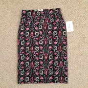 LuLaRoe Cassie Skirt Small Knee Length Unlined Pull On Black Floral New