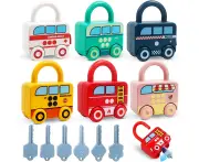 Lock and Key Toys for Toddlers, Montessori Lock and Key Car Toy Set, Baby Learning Locks with Keys Preschool Number Counting Matching Early Educational Lea