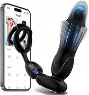 Adults Sex Toys for Men Anal Vibrator with Dual Cock Ring, APP Remote Control Couple Sex Toy Vibrating Butt Plug G Spot Vibrator Anal Toy with 10 Vibration Mode