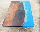 60"x30" Ocean Blue Epoxy Table Top, Epoxy Dining Table, Walnut Wood Epoxy Table