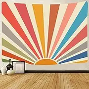 Vintage Sun Tapestry Retro 70s Rainbow Sunrise Sunset Minimal Geometric Grunge Abstract Art Print Boho Wall Hanging Hippie Meditation Celestial Bohemian Decor for Dorm Living Room Nursery Bedroom (59 x 79inch)