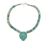Amazonite Hand Carved Columbian Mask | Amazonite Beads | 18" | NWT