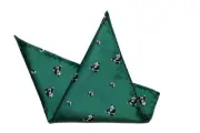 Gascoigne Pocket Square Green Black White Panda Bears Pattern Silk Blend Men's