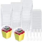 Pack of 50 Dessert Cups, Dessert Bowls, Reusable Plastic Dessert Cups, 160 ml/5.4 oz Clear Dessert Cup for Dessert, Pudding, Sundries, Party, with 50 x Soup Spoons, 50 x Lids