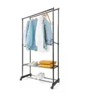 New Portable Closet Wardrobe Freestanding Clothing Garment Rack 2 Shelf n Wheels