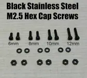 Black Phono Screw Kit M2.5 Hex Cap Stainless Steel for Cartridge Headshell 6-12