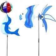 Garden Windmill,2X Wind Spinner Decorations Dolphin Shape | Multi-Functional Pinwheels Stakes for Birthday Party Terrace Corridor