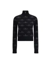 Balenciaga ZipUp AllOver Logo Knit Sweater Women Black