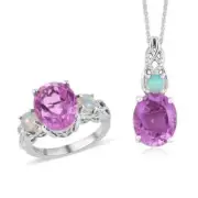 8.20ctw Patroke Quartz (Triplet) & Opal Ring Size 5 Necklace 20" Platinum Plate