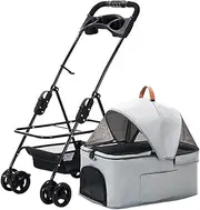 Pet Strollers for Small Medium Dogs, Pet Dog Pram Cat Stroller with Detachable Cup Holder, Foldable 4 Wheel Dog Prams Pushchairs Travel Carrier Breathable Cart Carriage(Gray A)