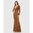 Mac Duggal NWT Embellished Long Sleeve Plunge Trumpet Gown in Bronze Size 16