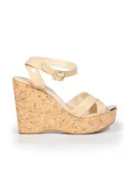 Beige Patent Portia Cork Heel Wedges