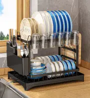 Joybos® Stainless Steel 2-Tier Dish Drying Rack for Kitchen Counter Black