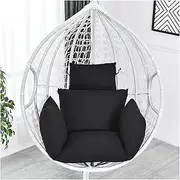Hanging Basket Chair Cushion with Removable Headrest, Washable Thick Seat Cushion Egg Chair Pouch Backyard Hammock Swing Chair Cushion Black with Metal Frame