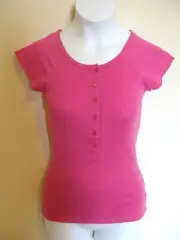 NEW Buffalo David Bitton Women Pink Fuschia T-Shirt Top Tee Raglan w Buttons S