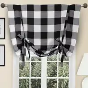 Country Farmhouse Rod Pocket Black & White Plaid Tie Up Window Curtain Shade
