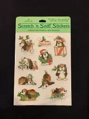 VINTAGE 80s STICKERS HALLMARK SEBASTIAN SCRATCH & SNIFF 2 SHEETS NIP PUPPY DOG