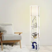 Emitto Floor Lamp Storage Shelf LED Wood Standing Reading Corner Light White