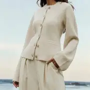 Bell Sleeve Plain Cardigan Almond - M