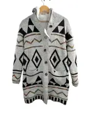 Northern Angel Aztec Print tribal sherpa lined button hooded jacket