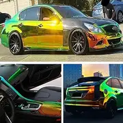 XhuangTech Holographic Rainbow Neo Chrome Car Vinyl Wrap Gloss Air Bubble Free Adhesive Decal Sticker Film Sheet DIY (Black, 53" x 19.68" （135CM x 50CM)