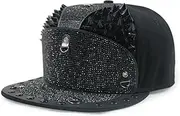 [HAMKVBPR] Baseball Cap Unisex Punk Style Diamond Hip Hop Flat Brim Cap for Men and Women Outdoor Sports Hat(Black)