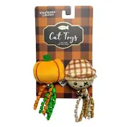 Meow Pawtumn Collection Cat Toys 2-Pack Plush Pumpkin and Scarecrow With Bells