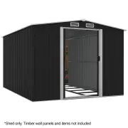 PlantCraft Galvanised Steel Garden Shed 2.58 x 3.13 x 2.02m, with 2 Sliding Doors, 4 Air Vents, Gable Roof, Floor Frame