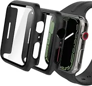 Hianjoo 2 Pack Case Compatible with Apple Watch Series 9 / 8 / 7 45mm, Built-in Ultra Thin HD Tempered Glass Screen Protector Overall Cover Replacement for iwatch 45mm, Black