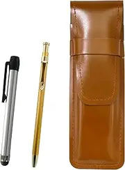 Slim Cowhide Leather Pen Case Brown Metal Touch Stick Silver and Slim 60 Ballpoint Pen Gold Set ASC-ALST-SV60KBP
