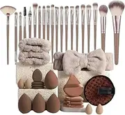 40 Pieces Full Set Makeup Brush Set - With Makeup Sponges Powder Puff Beauty Egg Make Up Brushes, Face Washing Toolset With Headband, For Women Girl Beginner Professional