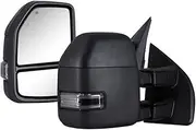 1Pair Black/Chrome 7215B-17-ESH-TS-BSM 7215C-17-ESH-TS-BSM Towing Side Mirror Compatible With 2017-2018 Ford F250 F350 F450 Super Duty(Black Texture)