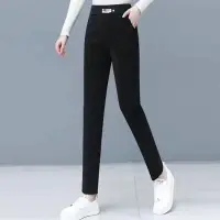 在飛比找Yahoo奇摩購物中心優惠-La Belleza黑色彈性腰圍標籤鐵釦側口袋顯瘦合身窄管褲