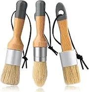 Mister Rui Chalk Wax Paint Brush, 3pcs, Chalk Paint Brushes for Furniture, Small Wax Brush for Chalk Paint, Acrylic Paint, Milk Paint, Natural Bristles Stencil Brushes, No Shedding