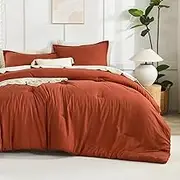 Litanika Comforter King Size Bed Set Burnt Orange, 3 Pieces Terracotta Boho Lightweight Fluffy Solid Bedding Comforter Set, Rust All Season (104x90In Comforter & 2 Pillowcases)