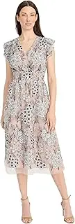 [Maggy London] Women's Flutter Sleeve V-Neck Empire Waist Midi Length A-line Cocktail Dress