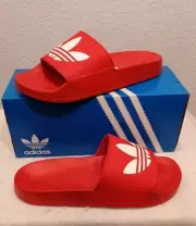 New Men's Adidas TREFOIL ADILETTE Slides/Sandals Red~White (FU8296) Size 13